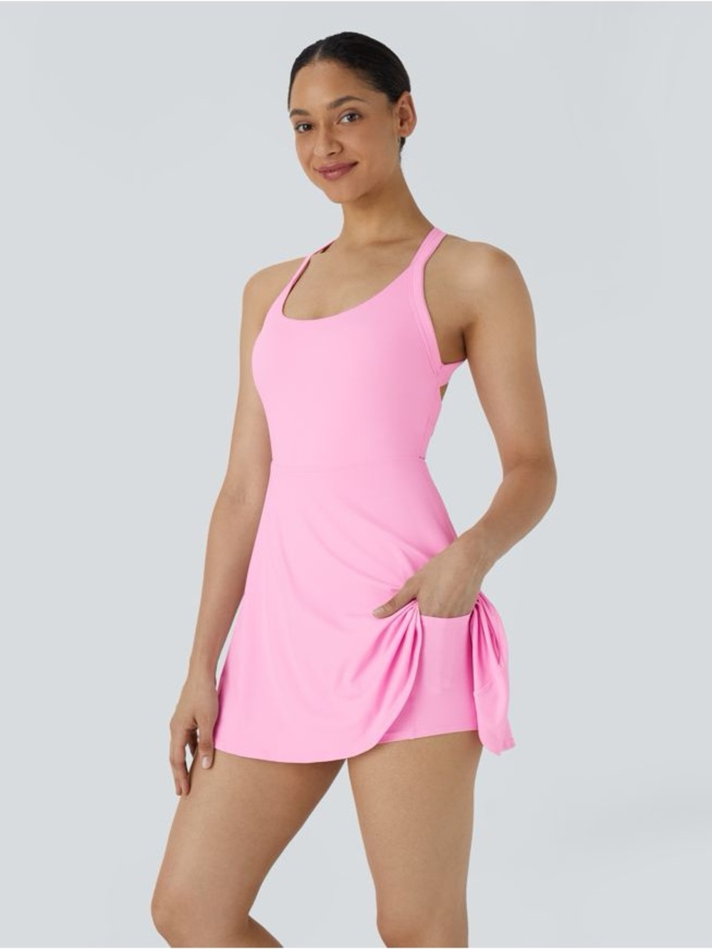 HALARA Pink Active Swim Dress with Built-In Shorts